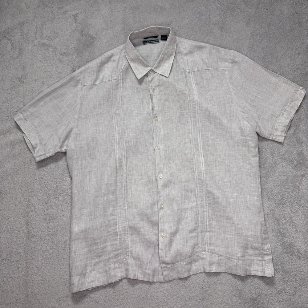 Cubavera Men's XL Gray Embroidered Guayabera Short Sleeve Button Up Shirt